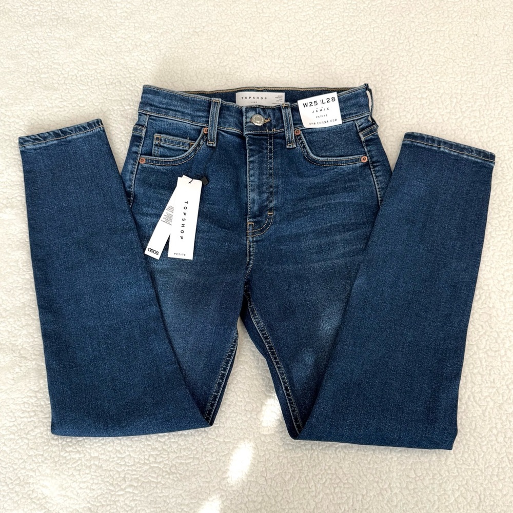 Topshop Jamie Petite High Waisted Skinny Jeans Medium / Dark Wash W25 L28